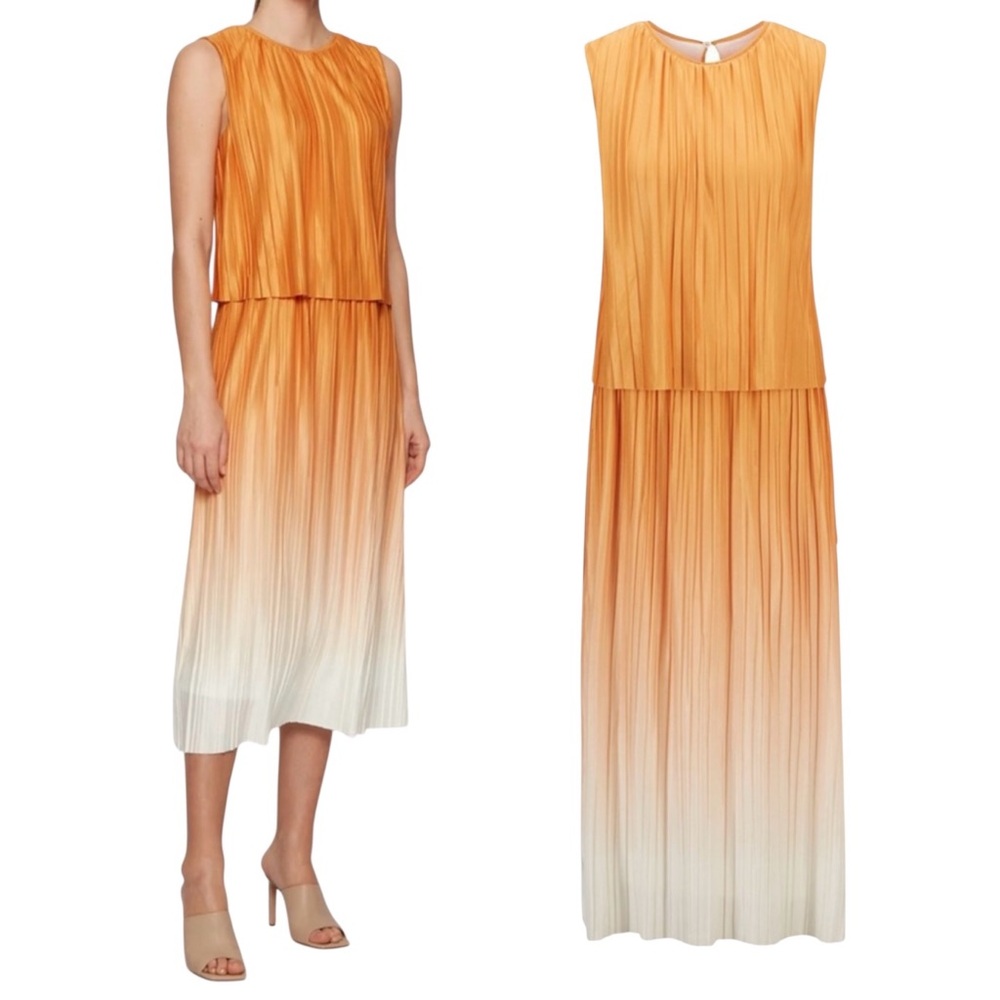 🌹🌹🌹BOSS Ezzica Ombre Pleated Midi Dress Orange Cream Sleeveless